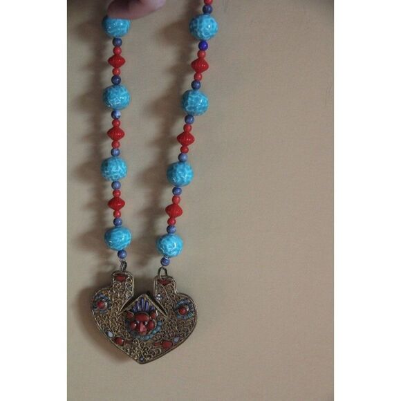 boho vintage antique india necklace heart large tribal ethnic statement pendant - Picture 3 of 8